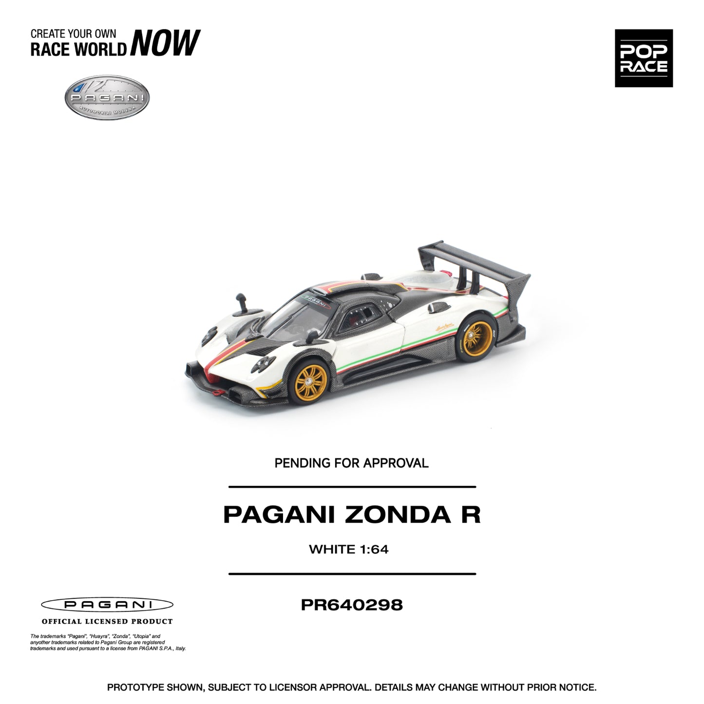 PREORDER POPRACE 1/64 PAGANI ZONDA R WHITE PR640298 (Approx. Release Date: Q3 2026 and subject to the manufacturer's final decision)