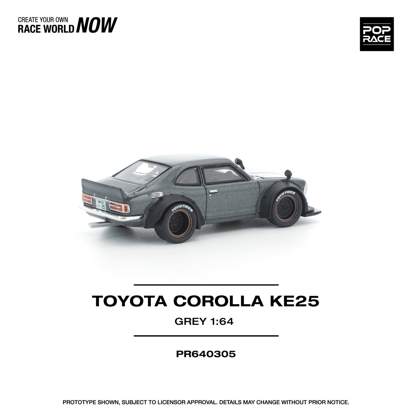 PREORDER POPRACE 1/64 TOYOTA COROLLA KE 25 MATTE GREY PR640305 (Approx. Release Date: Q3 2026 and subject to the manufacturer's final decision)