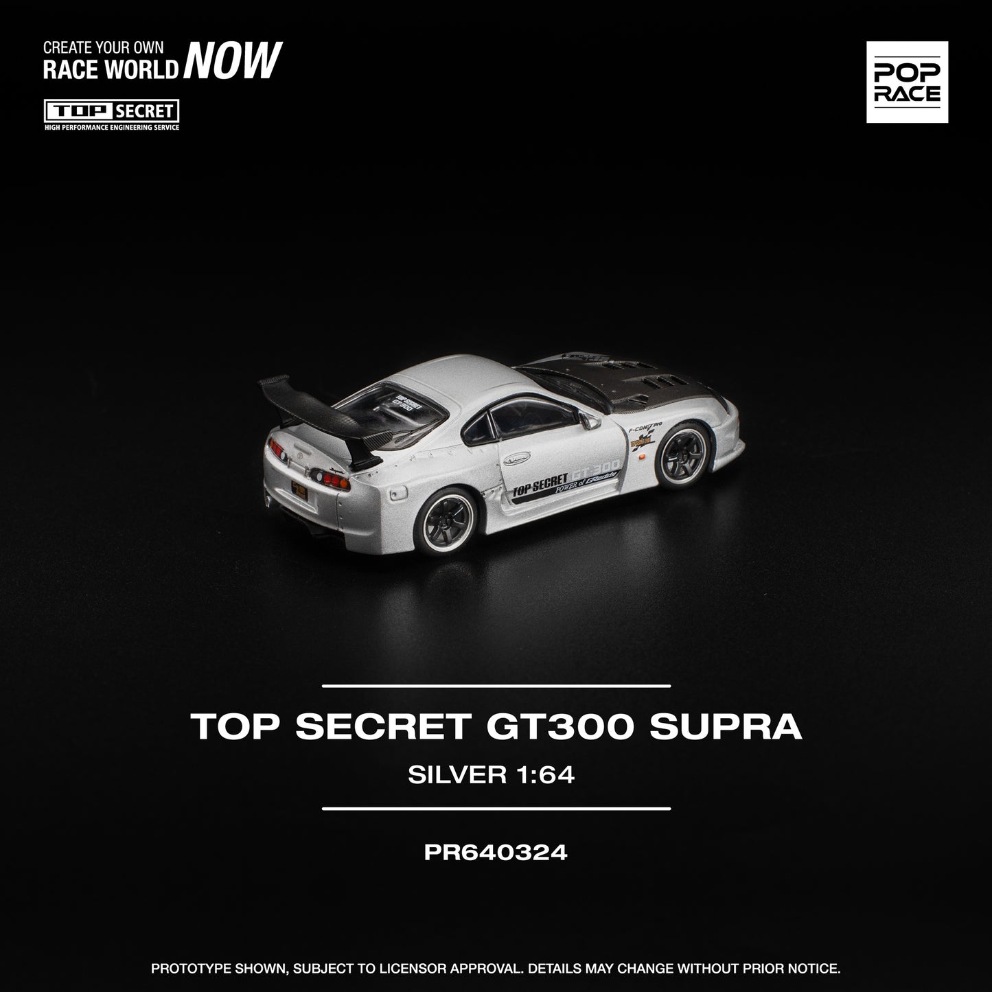PREORDER POPRACE 1/64 TOP SECRET GT300 SUPRA SILVER PR640324 (Approx. Release Date: Q4 2025 and subject to the manufacturer's final decision)