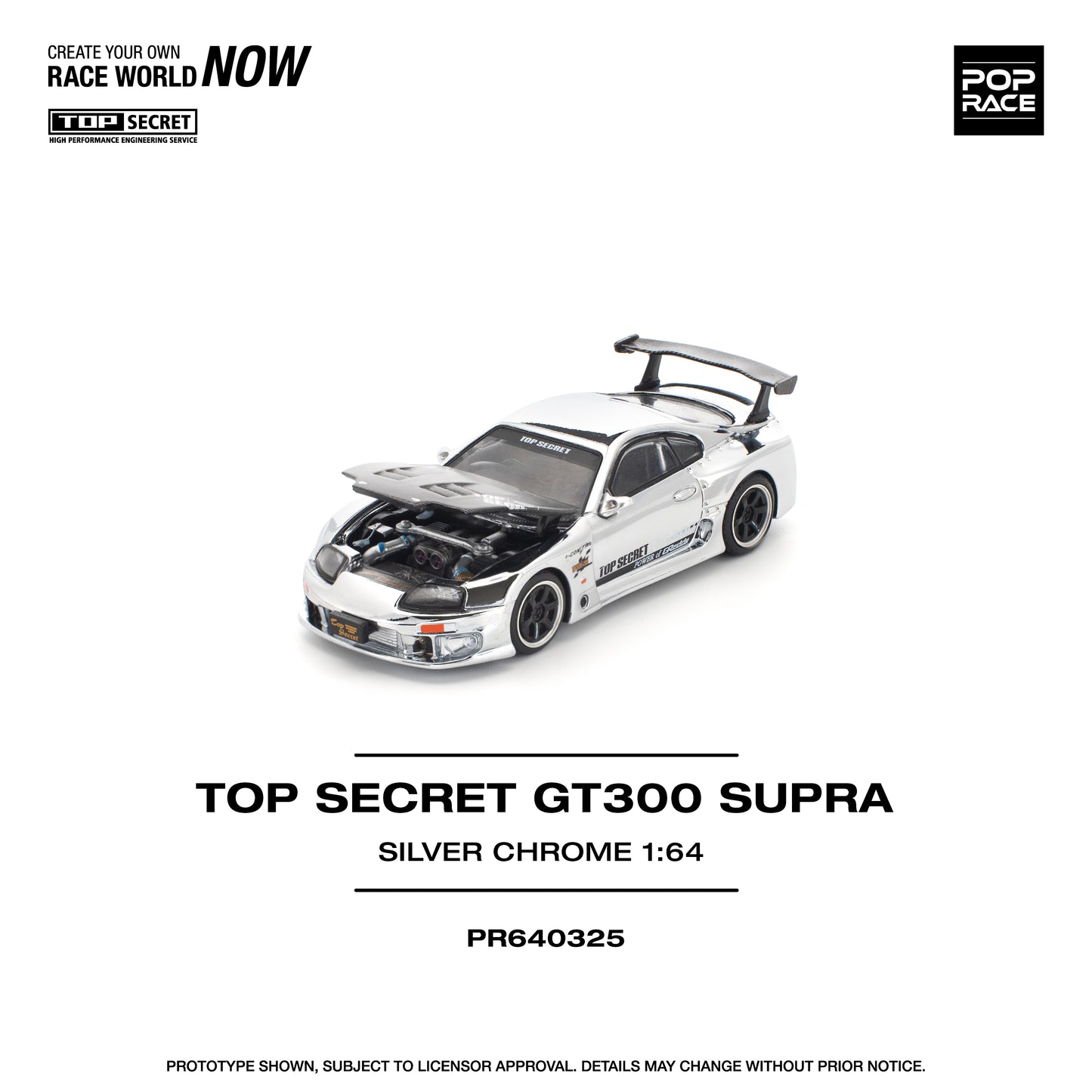 POPRACE 1/64 TOP SECRET GT300 SUPRA - SILVER CHROME PR640325
