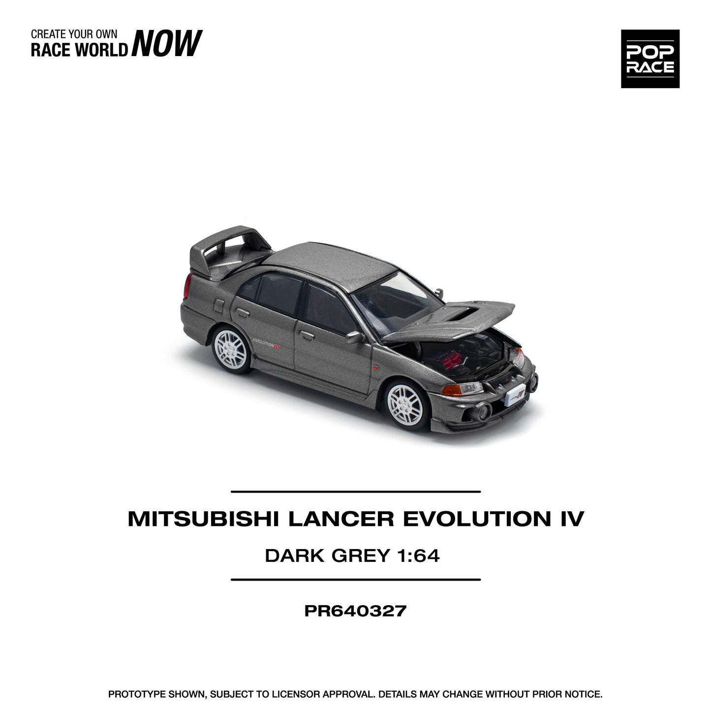 POPRACE 1/64 MITSUBISHI LANCER EVOLUTION IV DARK GREY PR640327