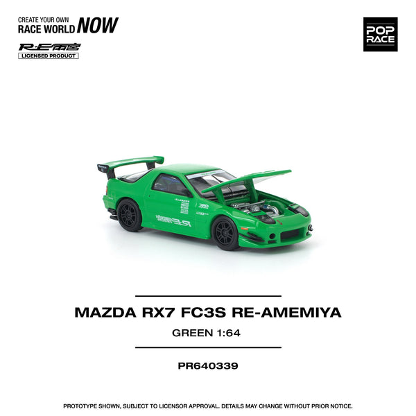 PREORDER POPRACE 1/64 MAZDA RX7 (FC3S) RE-AMEMIYA GREEN PR640339 (Approx. Release Date: Q2 2026 and subject to the manufacturer's final decision)
