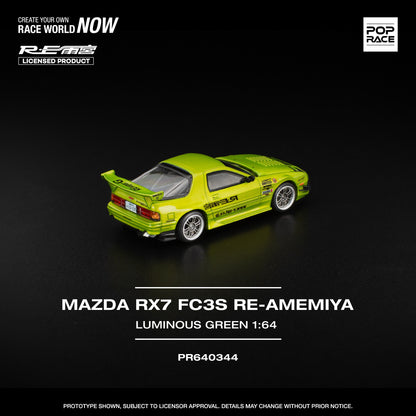PREORDER POPRACE 1/64 MAZDA RX7 FC3S RE-AMEMIYA LUMINOUS GREEN  PR640344 (Approx. Release Date: Q4 2025 and subject to the manufacturer's final decision)