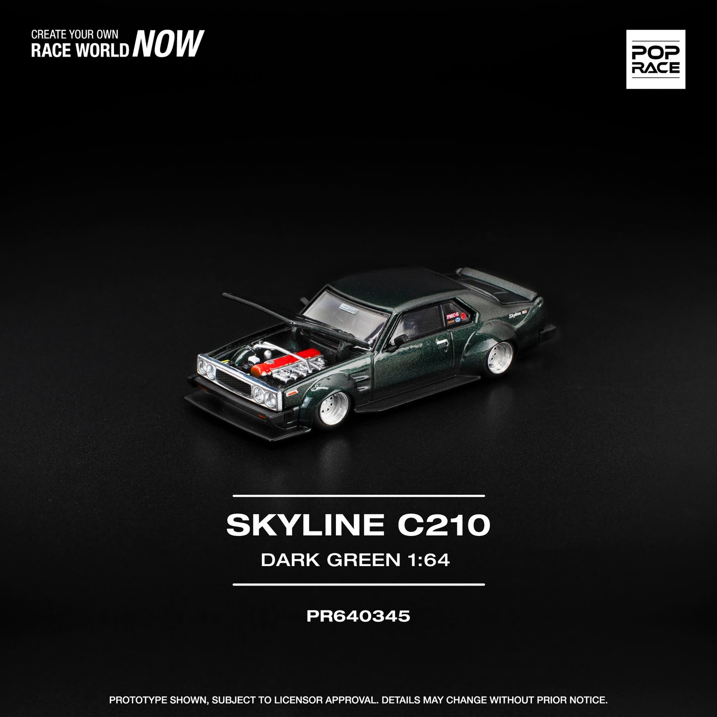 PREORDER POPRACE 1/64 SKYLINE C210 DARK GREEN  PR640345 (Approx. Release Date: Q4 2025 and subject to the manufacturer's final decision)