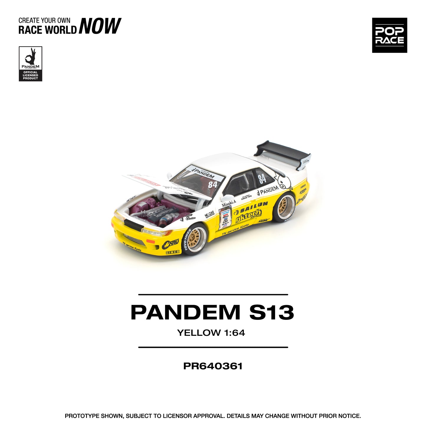PREORDER POPRACE 1/64 PANDEM SILVIA S13 2020 D1 LIGHTS YELLOW/WHITE PR640361 (Approx. Release Date: Q4 2025 and subject to the manufacturer's final decision)