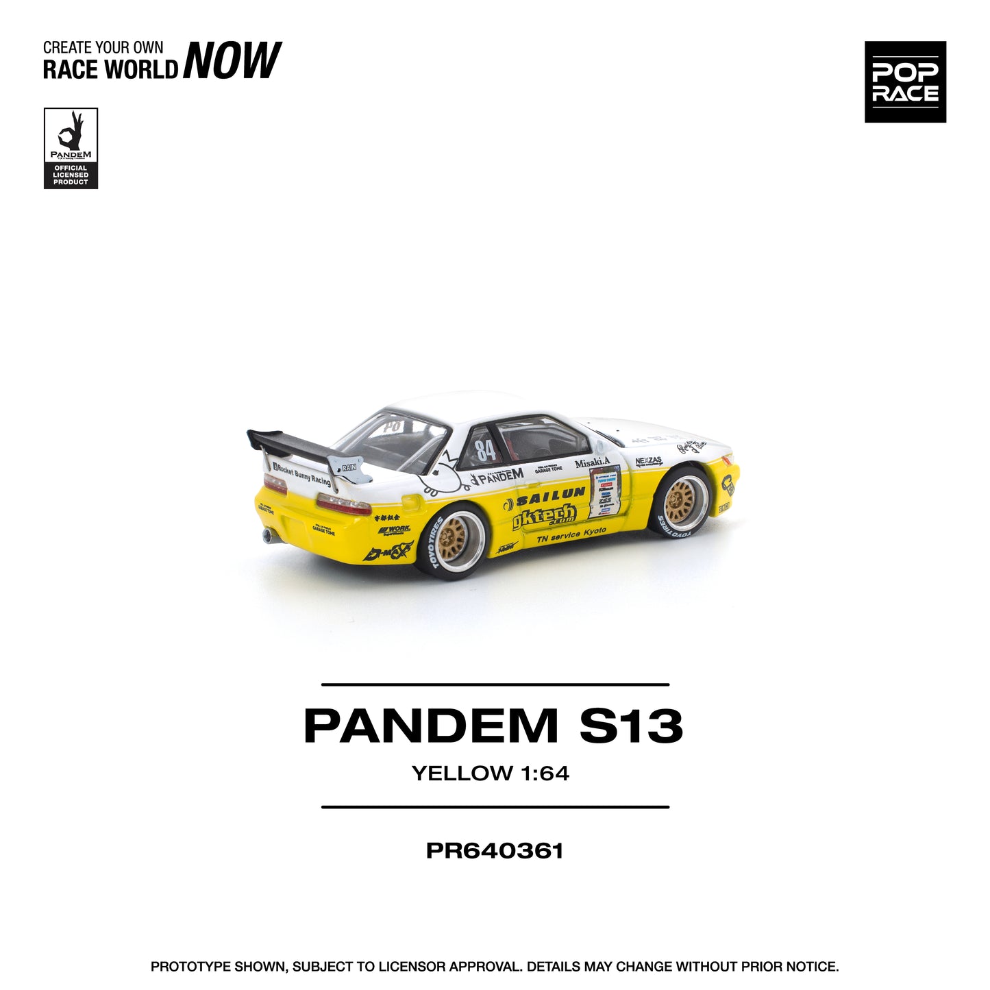 PREORDER POPRACE 1/64 PANDEM SILVIA S13 2020 D1 LIGHTS YELLOW/WHITE PR640361 (Approx. Release Date: Q4 2025 and subject to the manufacturer's final decision)