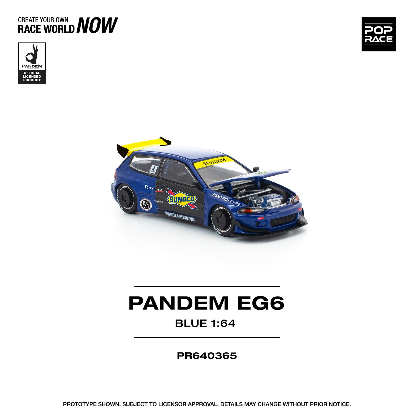 PREORDER POPRACE 1/64 PANDEM CIVIC EG6 BLUE/BLACK PR640365 (Approx. Release Date: Q4 2025 and subject to the manufacturer's final decision)
