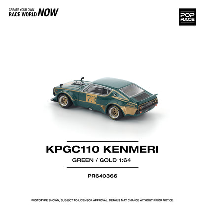 PREORDER POPRACE 1/64 KPGC110 KENMERI RACING #73 GREEN/GOLD PR640366 (Approx. Release Date: Q4 2025 and subject to the manufacturer's final decision)