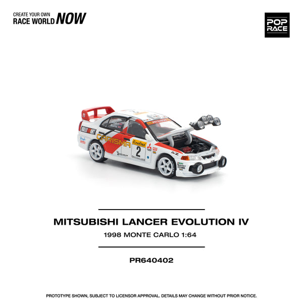 PREORDER POPRACE 1/64 MITSUBISHI LANCER EVOLUTION IV - 1998 MONTE CARLO RALLY PR640402 (Approx. Release Date: Q1 2026 and subject to the manufacturer's final decision)