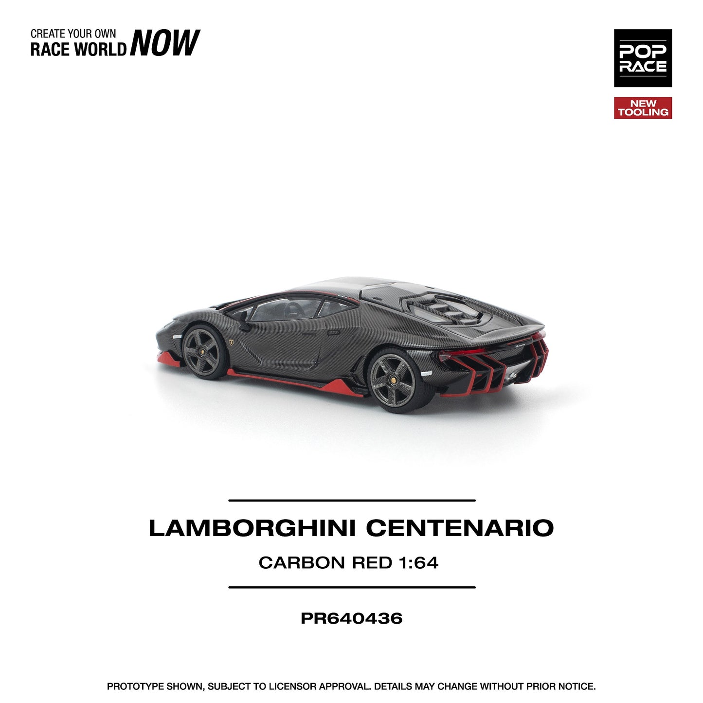 PREORDER POPRACE 1/64 LAMBORGHINI CENTENARIO CARBON/RED PR640436 (Approx. Release Date: Q1 2026 and subject to the manufacturer's final decision)