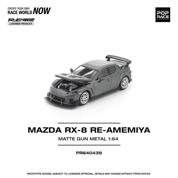 PREORDER POPRACE 1/64 MAZDA RX-8 RE-AMEMIYA GUN METAL PR640439 (Approx. Release Date: Q1 2026 and subject to the manufacturer's final decision)