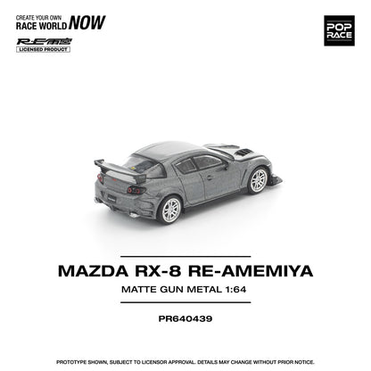PREORDER POPRACE 1/64 MAZDA RX-8 RE-AMEMIYA GUN METAL PR640439 (Approx. Release Date: Q1 2026 and subject to the manufacturer's final decision)