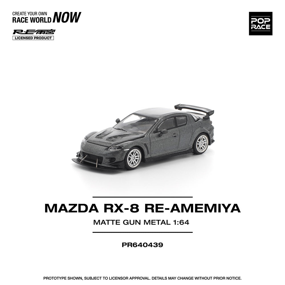 PREORDER POPRACE 1/64 MAZDA RX-8 RE-AMEMIYA GUN METAL PR640439 (Approx. Release Date: Q1 2026 and subject to the manufacturer's final decision)