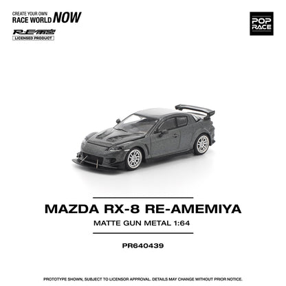 PREORDER POPRACE 1/64 MAZDA RX-8 RE-AMEMIYA GUN METAL PR640439 (Approx. Release Date: Q1 2026 and subject to the manufacturer's final decision)