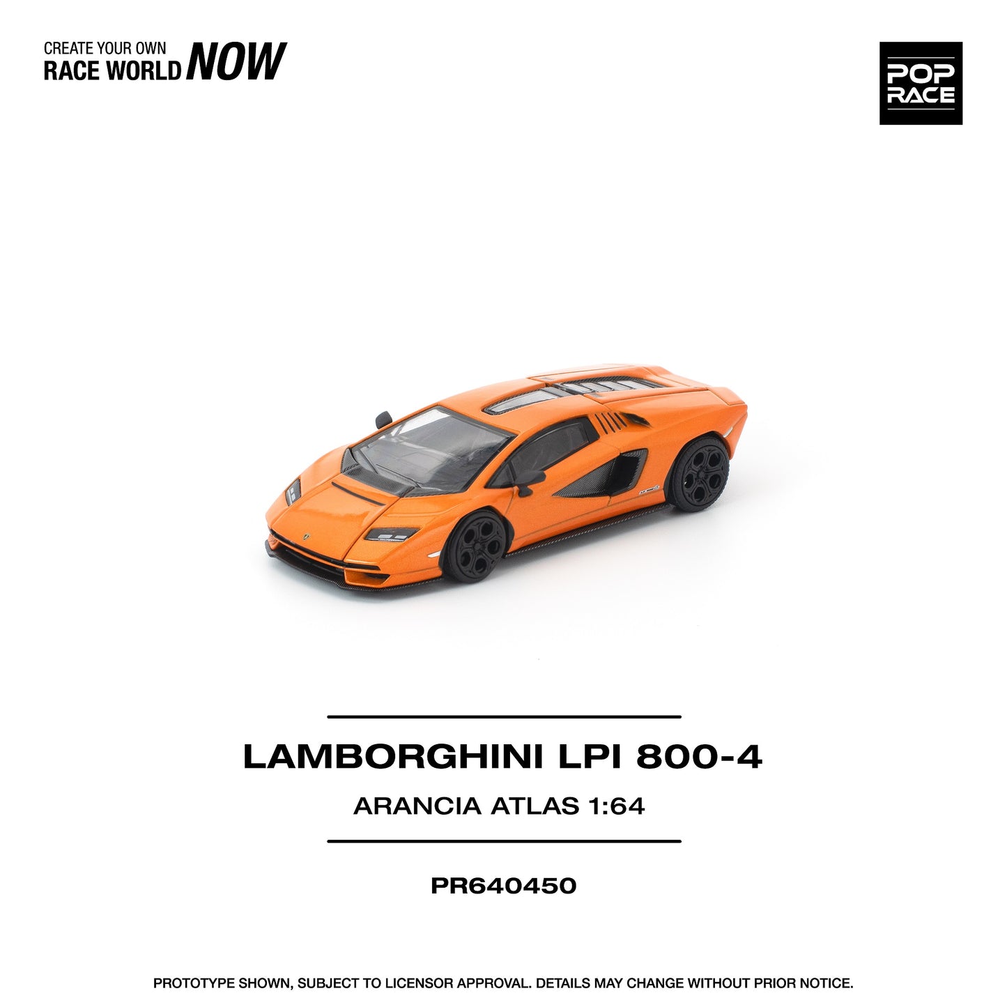 PREORDER POPRACE 1/64 LAMBORGHINI COUNTACH LP1 800-4 ARANCIA ATLAS PR640450 (Approx. Release Date: Q1 2026 and subject to the manufacturer's final decision)