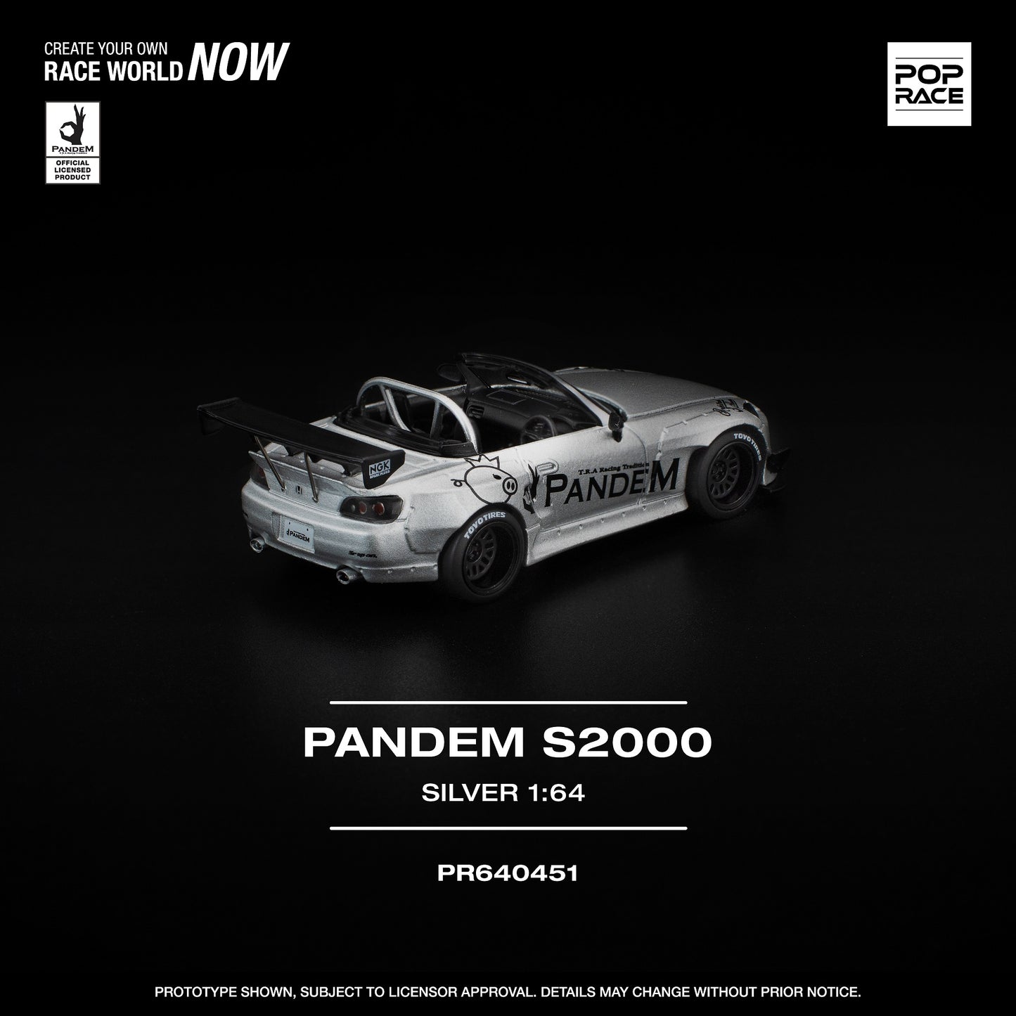 PREORDER POPRACE 1/64  PANDEM S2000 SILVER PR640451 (Approx. Release Date: Q1 2026 and subject to the manufacturer's final decision)