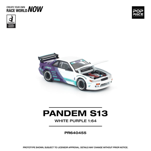 PREORDER POPRACE 1/64 PANDEM S13 WHITE PURPLE PR640455 (Approx. Release Date: Q2 2026 and subject to the manufacturer's final decision)