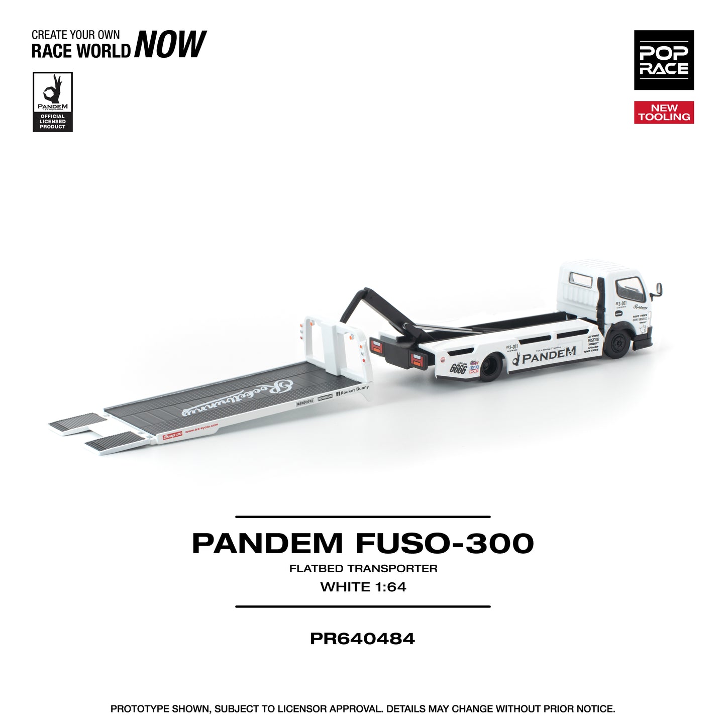 PREORDER POPRACE 1/64 PANDEM FUSO 300 FLATBED TRANSPORTER WHITE PR640484 (Approx. Release Date: Q3 2026 and subject to the manufacturer's final decision)