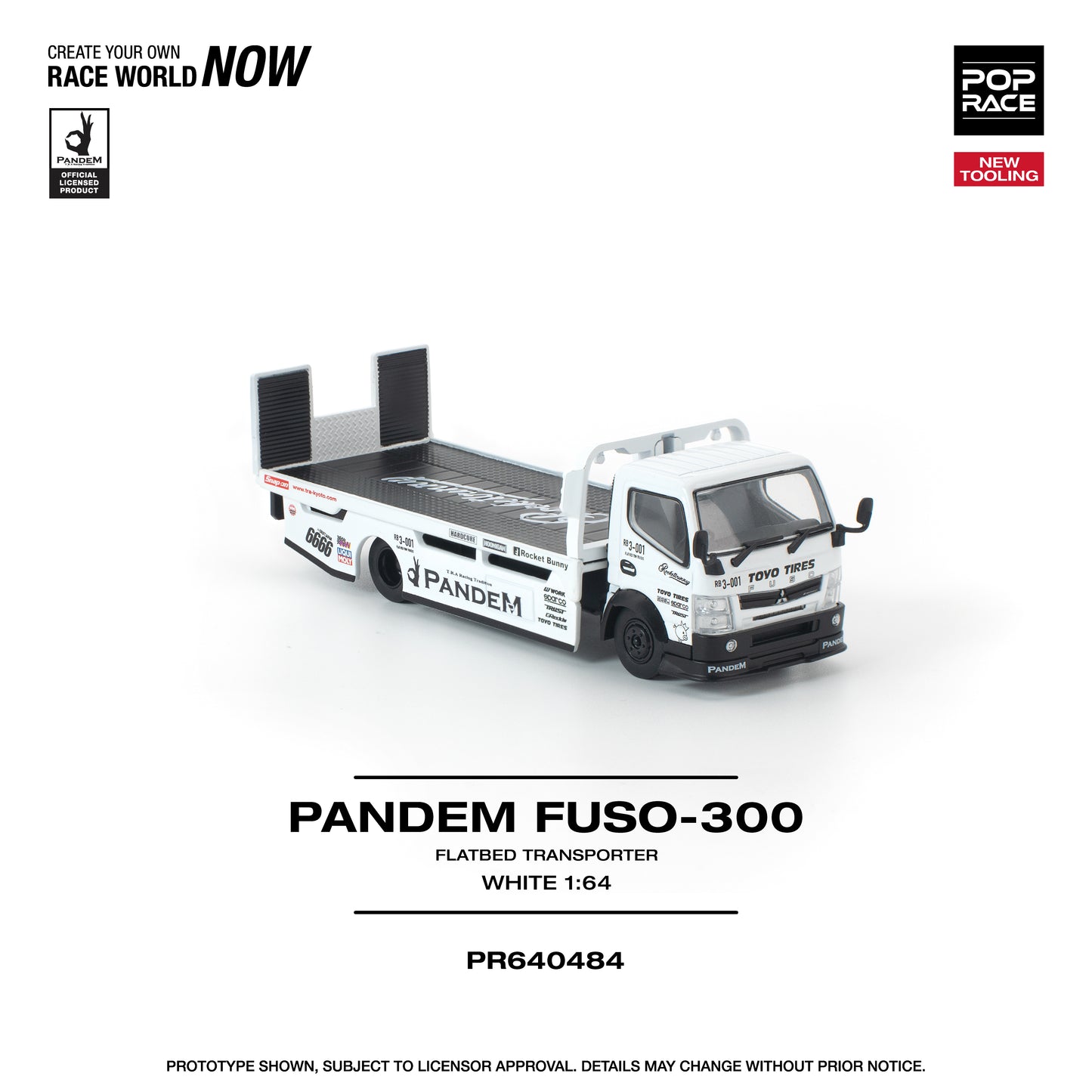 PREORDER POPRACE 1/64 PANDEM FUSO 300 FLATBED TRANSPORTER WHITE PR640484 (Approx. Release Date: Q3 2026 and subject to the manufacturer's final decision)