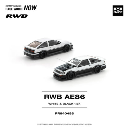 PREORDER POPRACE 1/64 RWB AE86 WHITE BLACK PR640496 (Approx. Release Date: Q3 2026 and subject to the manufacturer's final decision)