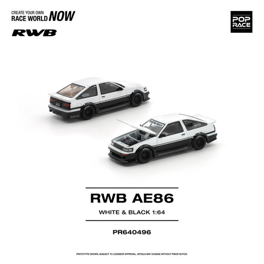 PREORDER POPRACE 1/64 RWB AE86 WHITE BLACK PR640496 (Approx. Release Date: Q3 2026 and subject to the manufacturer's final decision)