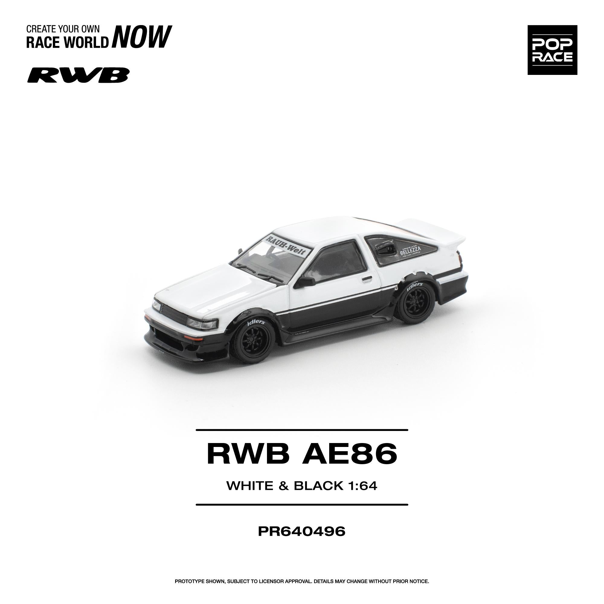 PREORDER POPRACE 1/64 RWB AE86 WHITE BLACK PR640496 (Approx