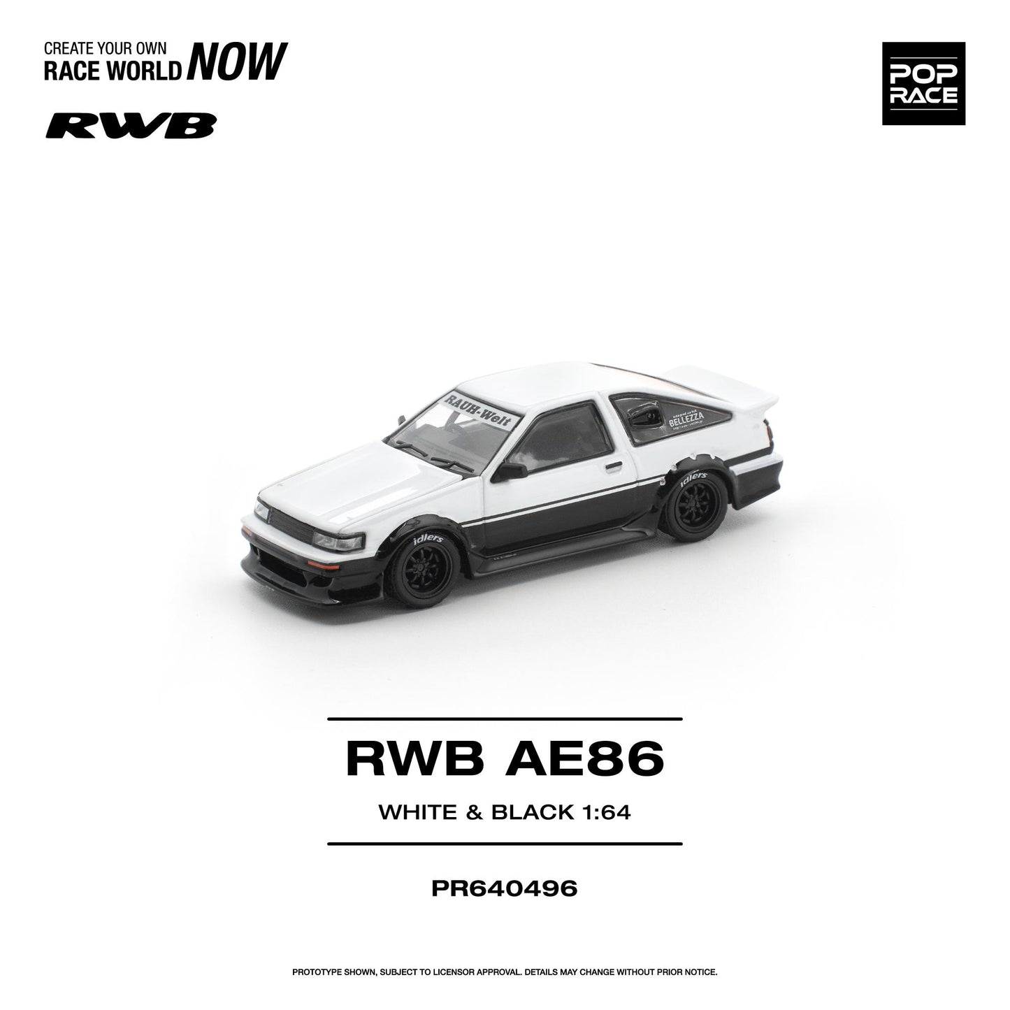 PREORDER POPRACE 1/64 RWB AE86 WHITE BLACK PR640496 (Approx. Release Date: Q3 2026 and subject to the manufacturer's final decision)