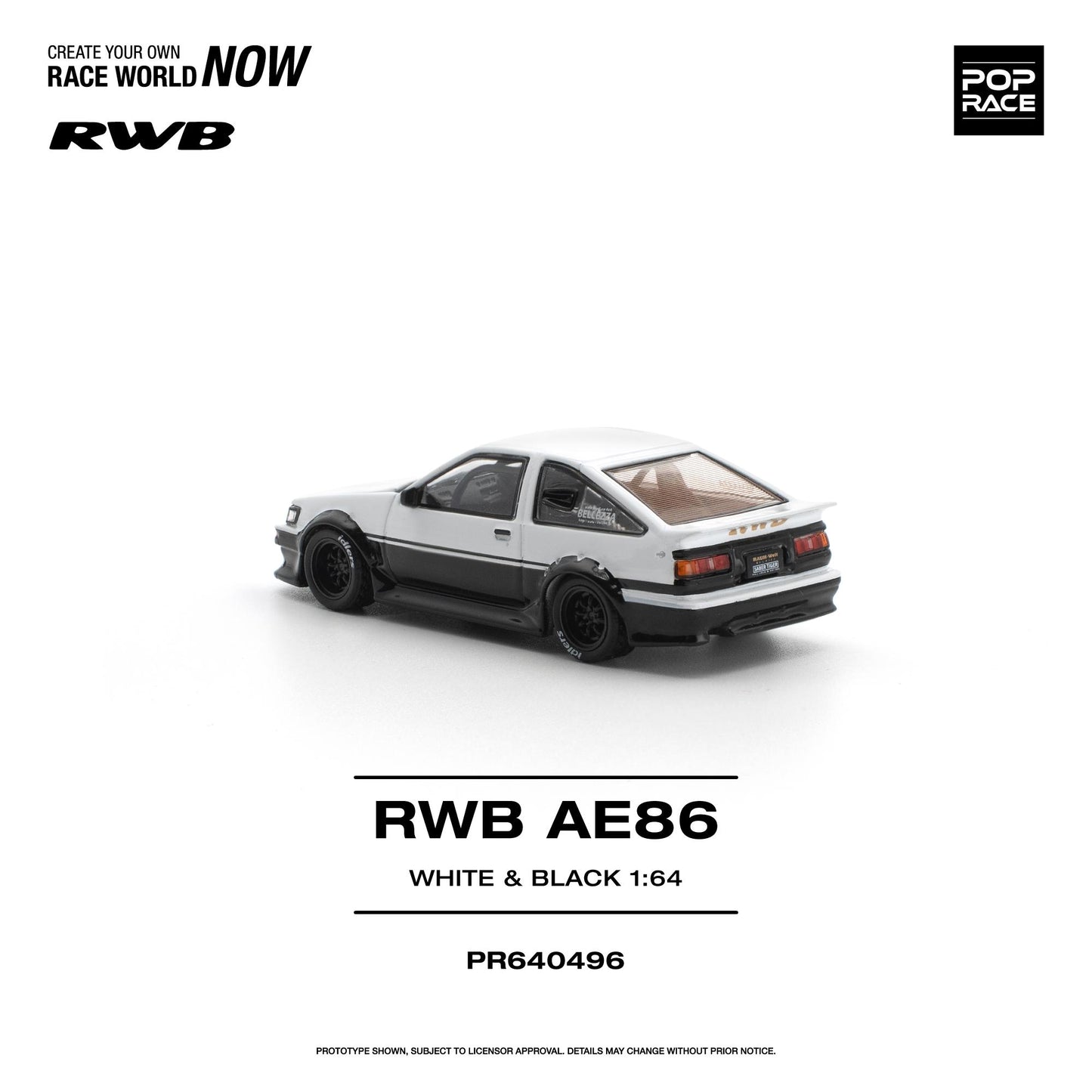 PREORDER POPRACE 1/64 RWB AE86 WHITE BLACK PR640496 (Approx. Release Date: Q3 2026 and subject to the manufacturer's final decision)