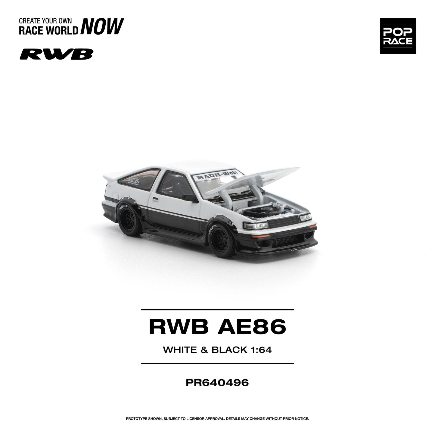 PREORDER POPRACE 1/64 RWB AE86 WHITE BLACK PR640496 (Approx. Release Date: Q3 2026 and subject to the manufacturer's final decision)