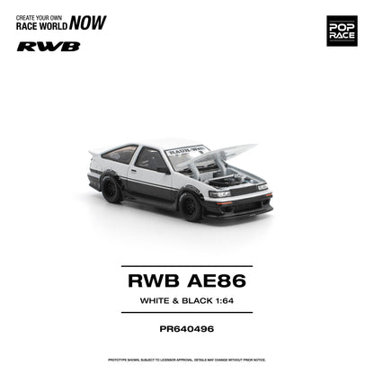 PREORDER POPRACE 1/64 RWB AE86 WHITE BLACK PR640496 (Approx. Release Date: Q3 2026 and subject to the manufacturer's final decision)
