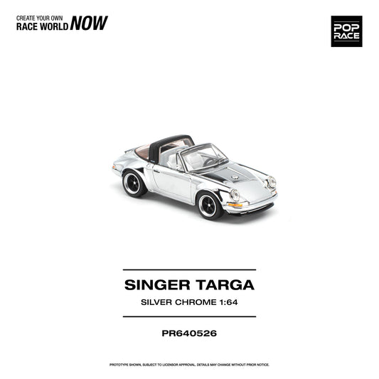 PREORDER POPRACE 1/64 SINGER TARGA - SILVER CHROME PR640526  (Approx. Release Date: Q1 2027 and subject to the manufacturer's final decision)