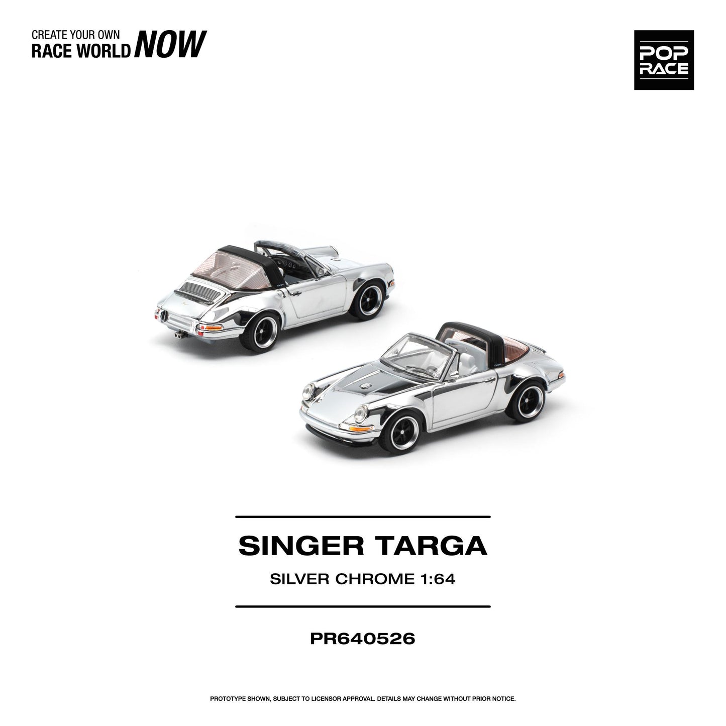 PREORDER POPRACE 1/64 SINGER TARGA - SILVER CHROME PR640526  (Approx. Release Date: Q1 2027 and subject to the manufacturer's final decision)