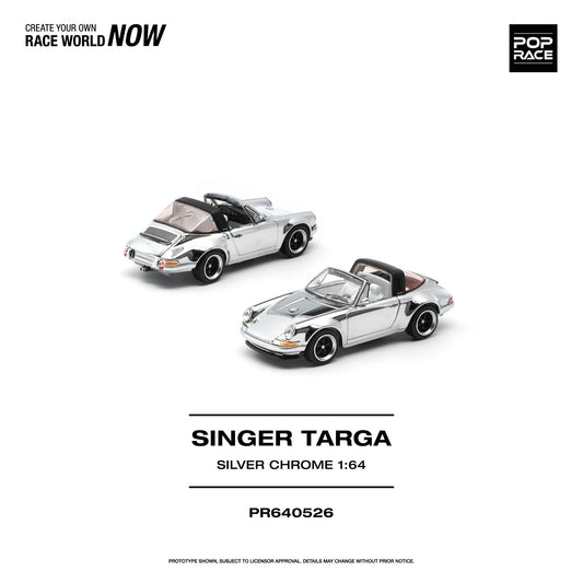 PREORDER POPRACE 1/64 SINGER TARGA - SILVER CHROME PR640526  (Approx. Release Date: Q1 2027 and subject to the manufacturer's final decision)