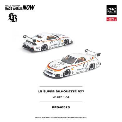 PREORDER POPRACE 1/64 LB SUPER SILHOUETTE RX7 (FD3S) WHITE NEW TOOLING PR640528 (Approx. Release Date: Q4 2026 and subject to the manufacturer's final decision)