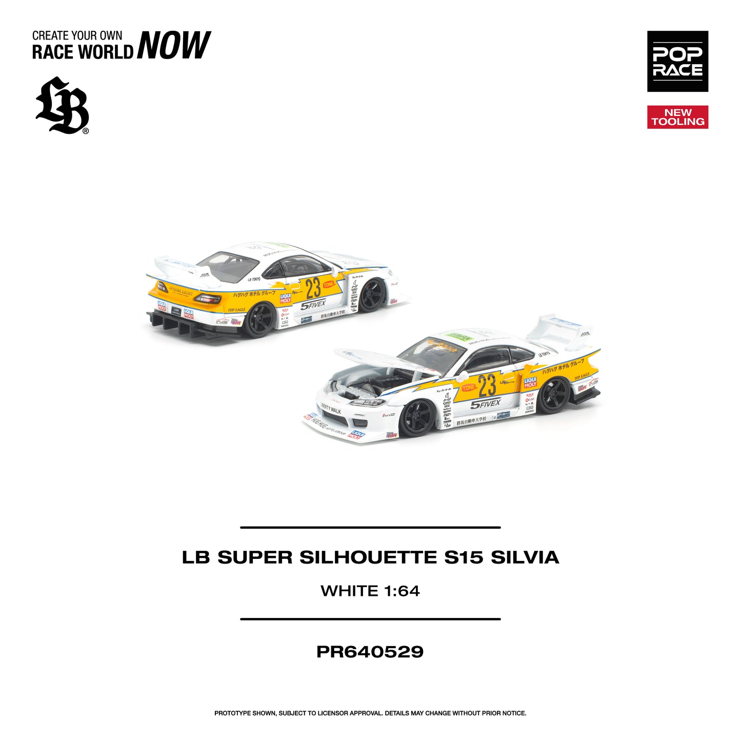 PREORDER POPRACE 1/64 LB SUPER SILHOUETTE S15 SILVIA - WHITE PR640529 (Approx. Release Date: Q4 2026 and subject to the manufacturer's final decision)