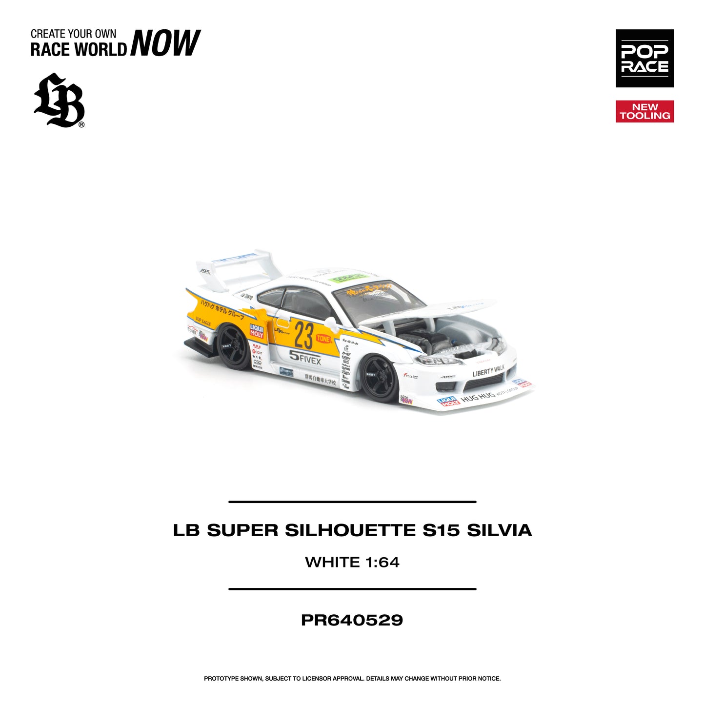 PREORDER POPRACE 1/64 LB SUPER SILHOUETTE S15 SILVIA - WHITE PR640529 (Approx. Release Date: Q4 2026 and subject to the manufacturer's final decision)