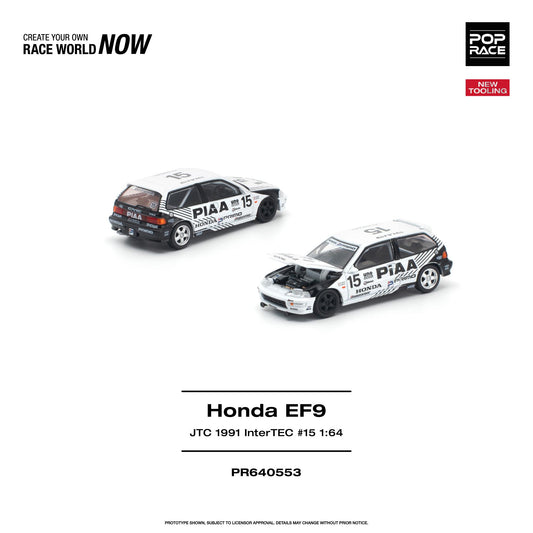 PREORDER POPRACE 1/64 HONDA CIVIC (EF9) #15 JTC 1991 InterTEC NEW TOOLING PR640553 (Approx. Release Date: Q1 2027 and subject to the manufacturer's final decision)