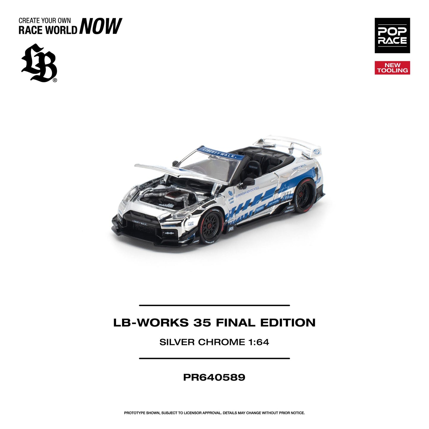 PREORDER POPRACE 1/64 LB-WORKS 35GT-R FINAL EDITION - SILVER CHROME PR640589 (Approx. Release Date: Q1 2027 and subject to the manufacturer's final decision)