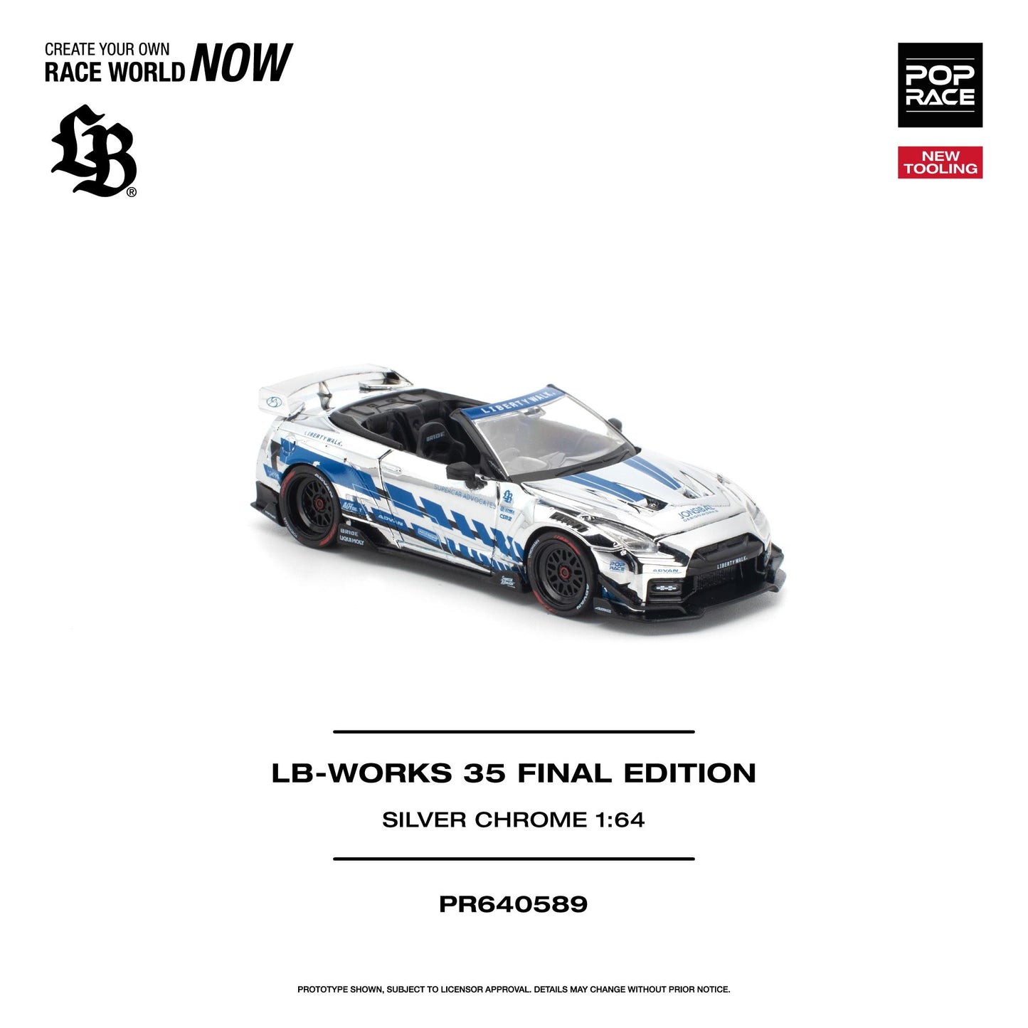 PREORDER POPRACE 1/64 LB-WORKS 35GT-R FINAL EDITION - SILVER CHROME PR640589 (Approx. Release Date: Q1 2027 and subject to the manufacturer's final decision)