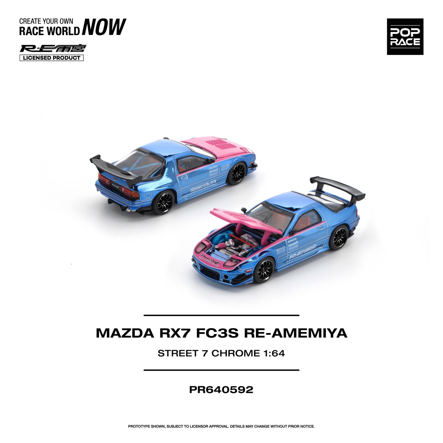 PREORDER POPRACE 1/64 MAZDA RX7 (FC3S) RE-AMEMIYA STREET7 CHROME PR640592 (Approx. Release Date: Q1 2027 and subject to the manufacturer's final decision)