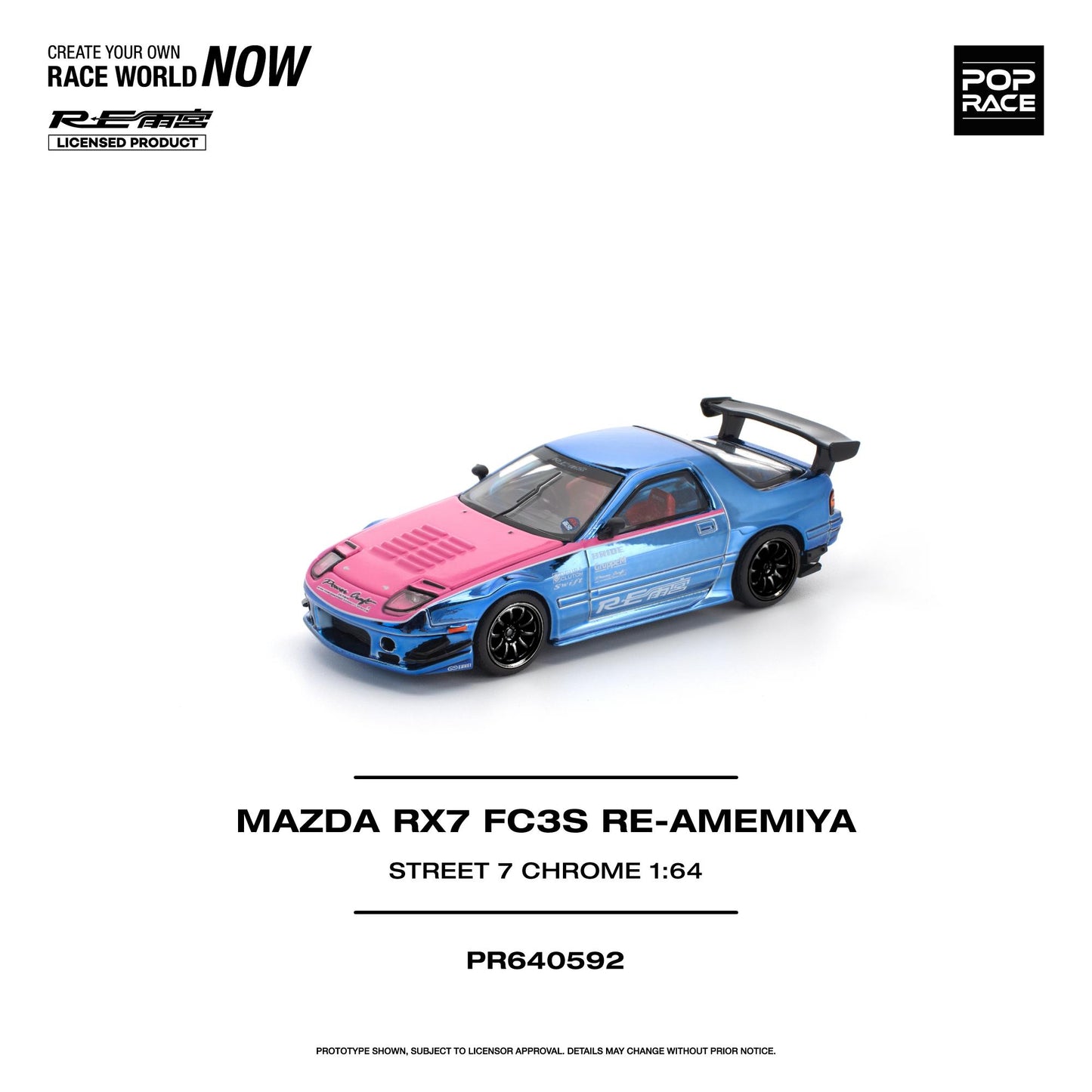 PREORDER POPRACE 1/64 MAZDA RX7 (FC3S) RE-AMEMIYA STREET7 CHROME PR640592 (Approx. Release Date: Q1 2027 and subject to the manufacturer's final decision)