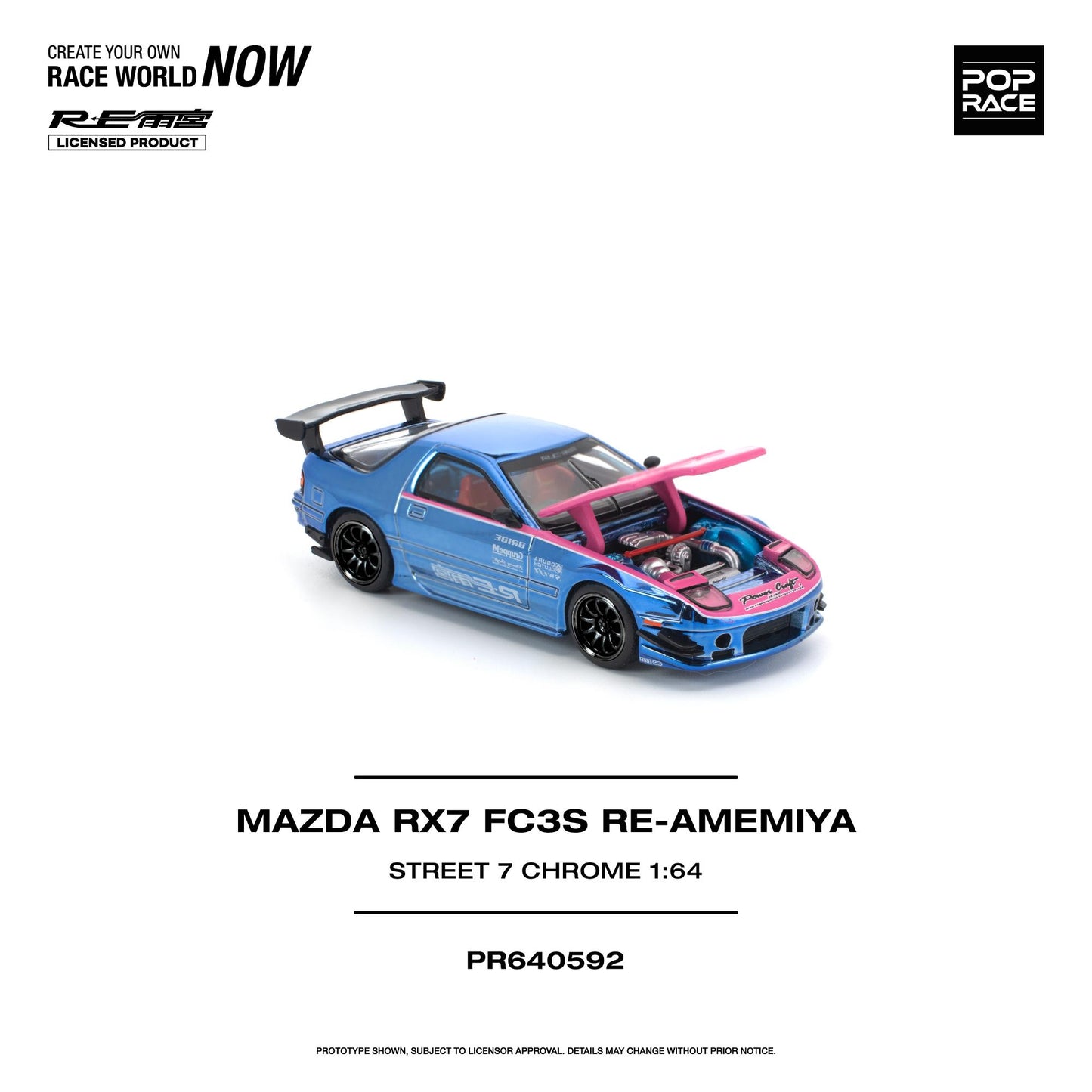 PREORDER POPRACE 1/64 MAZDA RX7 (FC3S) RE-AMEMIYA STREET7 CHROME PR640592 (Approx. Release Date: Q1 2027 and subject to the manufacturer's final decision)