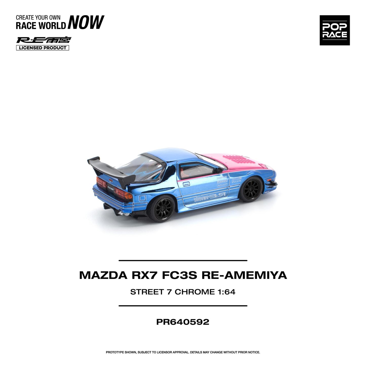 PREORDER POPRACE 1/64 MAZDA RX7 (FC3S) RE-AMEMIYA STREET7 CHROME PR640592 (Approx. Release Date: Q1 2027 and subject to the manufacturer's final decision)