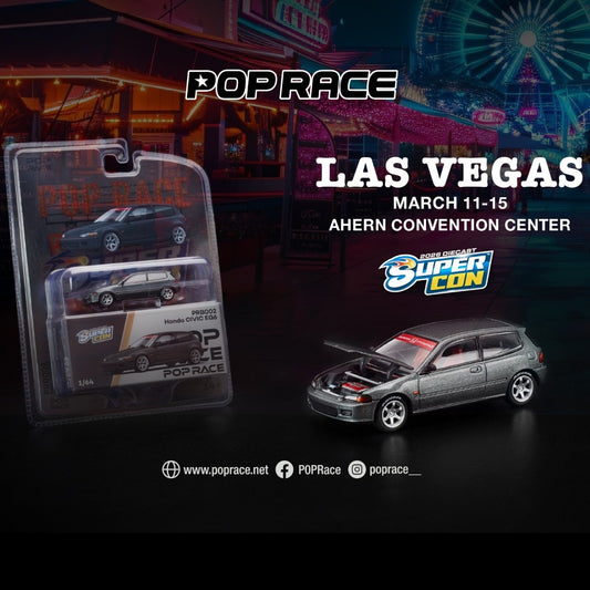 POPRACE 1/64 Honda Civic EG6 Dark Grey - Las Vegas Supercon 2026 Edition PRB002 **Limited to ONE per customer**