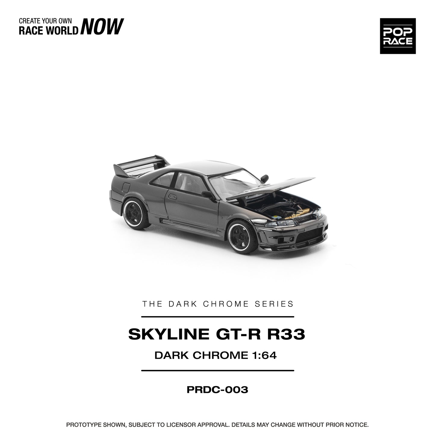 POPRACE 1/64 R33 GT-R DARK CHROME PRDC003