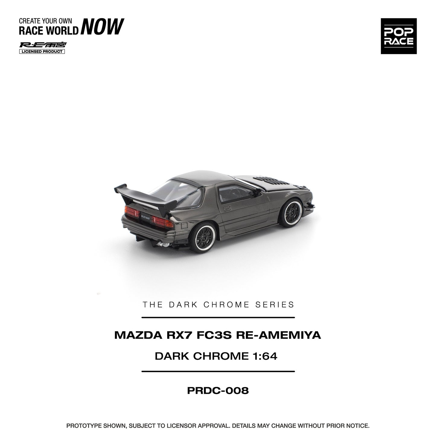 PREORDER POPRACE 1/64 MAZDA RX7 (FC3S) RE-AMEMIYA DARK CHROME PRDC008 (Approx. Release Date: Q1 2026 and subject to the manufacturer's final decision)