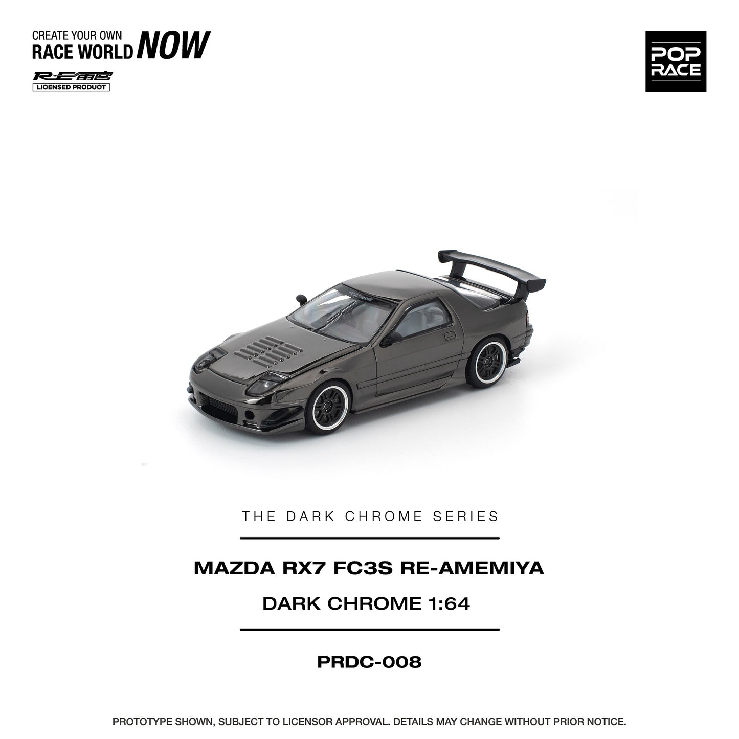 PREORDER POPRACE 1/64 MAZDA RX7 (FC3S) RE-AMEMIYA DARK CHROME PRDC008 (Approx. Release Date: Q1 2026 and subject to the manufacturer's final decision)