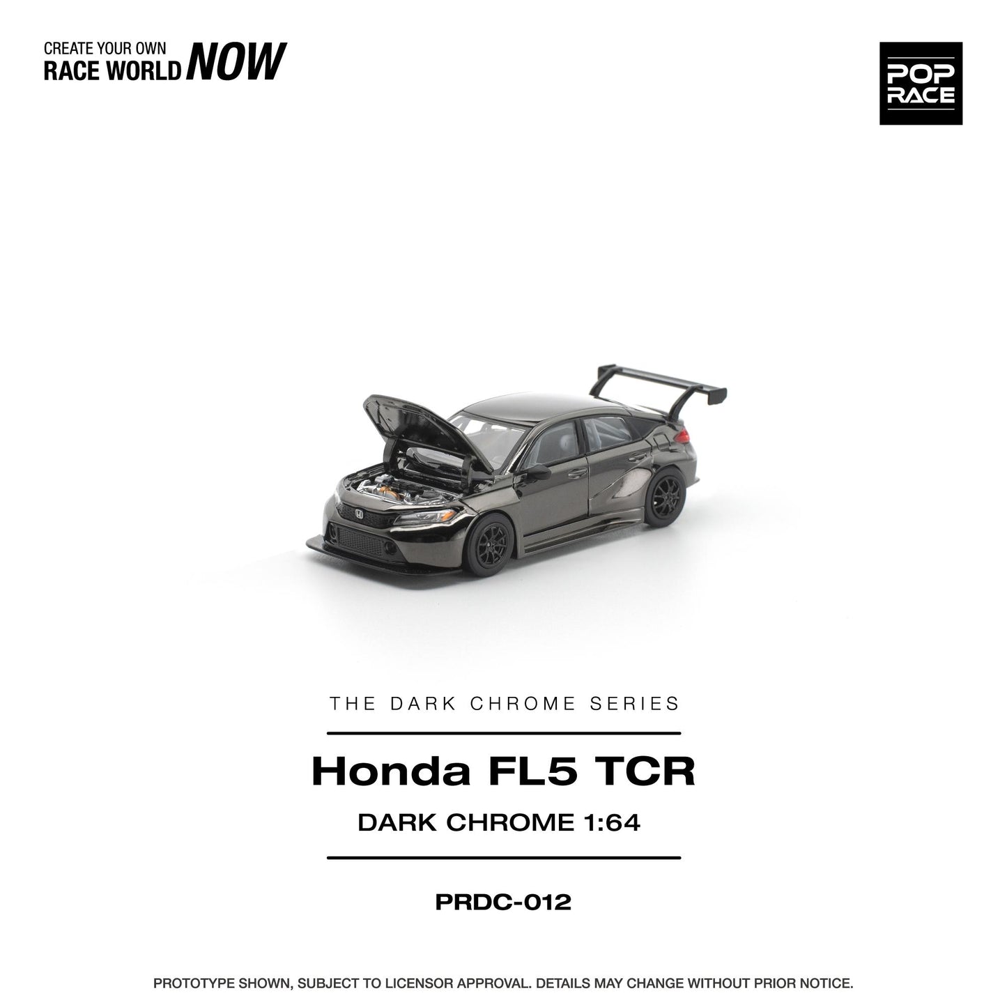 PREORDER POPRACE 1/64 HONDA CIVIC FL5 TCR DARK CHROME PRDC012 (Approx. Release Date: Q1 2026 and subject to the manufacturer's final decision)