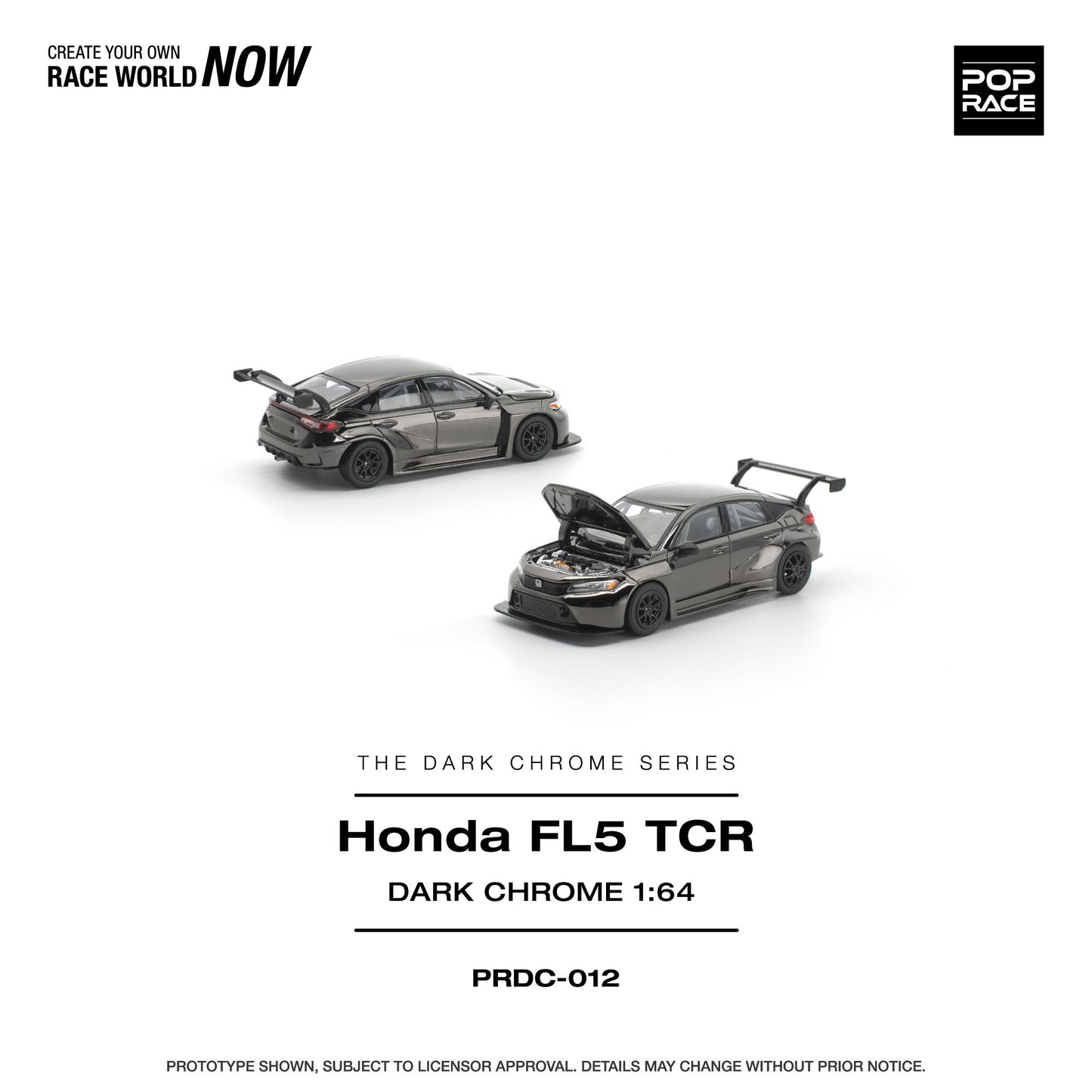 PREORDER POPRACE 1/64 HONDA CIVIC FL5 TCR DARK CHROME PRDC012 (Approx. Release Date: Q1 2026 and subject to the manufacturer's final decision)