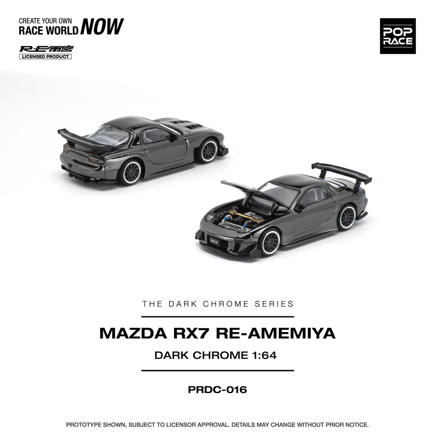 PREORDER POPRACE 1/64 MAZDA RX-7 RE-AMEMIYA - DARK CHROME PRDC016 (Approx. Release Date: Q1 2027 and subject to the manufacturer's final decision)
